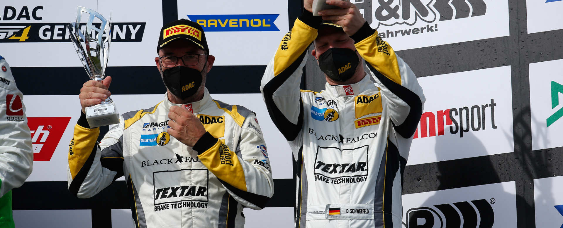 BLACK FALCON Team TEXTAR, Axel Sartingen, Daniel Schwerfeld, Podium ADAC GT4 Germany Sachsenring