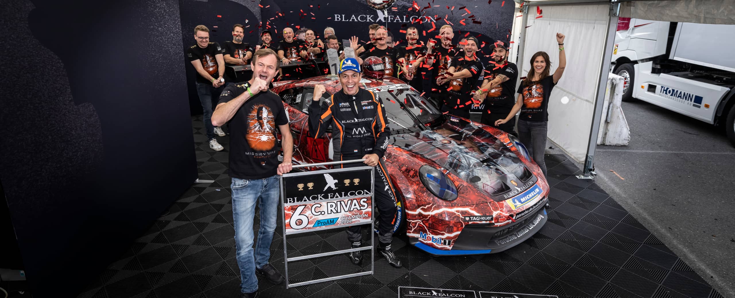 BLACK FALCON team celebrates Carlos Rivas 4th Porsche Carrera Cup Deutschland title